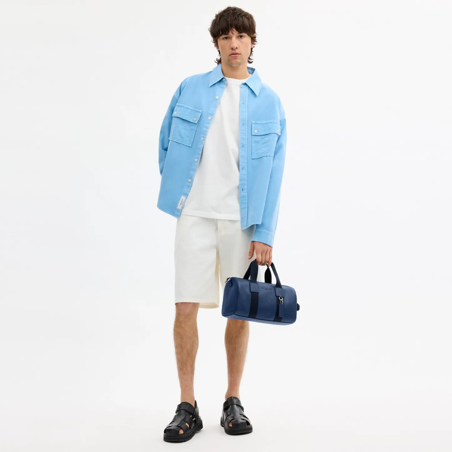 COACH®,Explorer Duffle Bag 28,Leather,Duffle Bag,Logo,Father's Day,Blue,Detail View