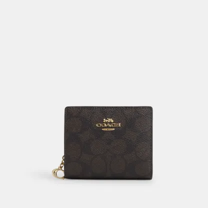 COACH®,Snap Wallet In Signature Canvas,Coin,Bi Fold,Sustainable,Casual,Black,Front View