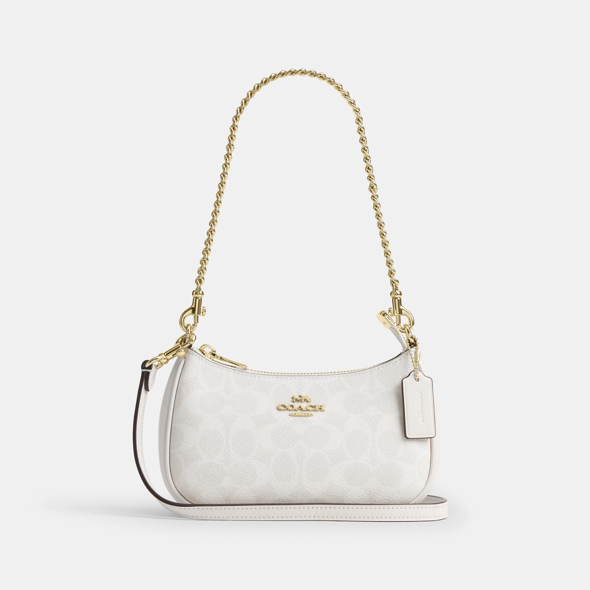 COACH®,Teri Mini Crossbody Bag In Signature Canvas,Polyester,Canvas,Recycled Polyester,Shoulder Bag,Adjustable,2 in 1,Vega...,White,Front View