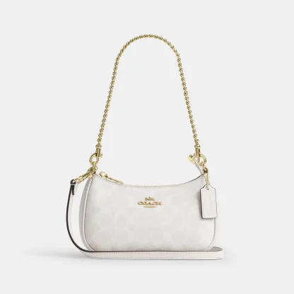 COACH®,Teri Mini Crossbody Bag In Signature Canvas,Polyester,Canvas,Recycled Polyester,Shoulder Bag,Adjustable,2 in 1,Vega...,White,Front View