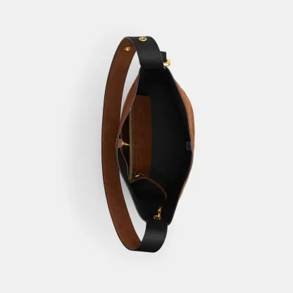 COACH®,Bleecker Bucket Bag,Leather,Suede,Bucket,Hobo,Embellished,Lined,Adjustable,Gold Metal,Casual,Navy,Inside View,Top View