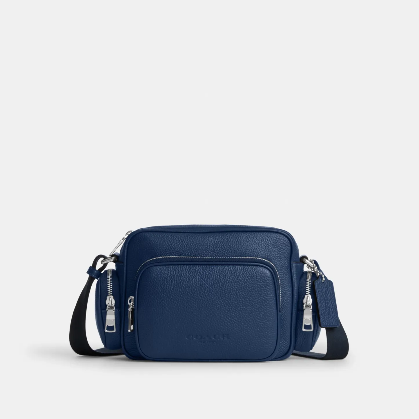 COACH®,Fletcher Crossbody Bag,Leather,Crossbody,Metal Material,Metal,Sustainable,Adjustable,Silver Metal,Casual,Blue,Front View