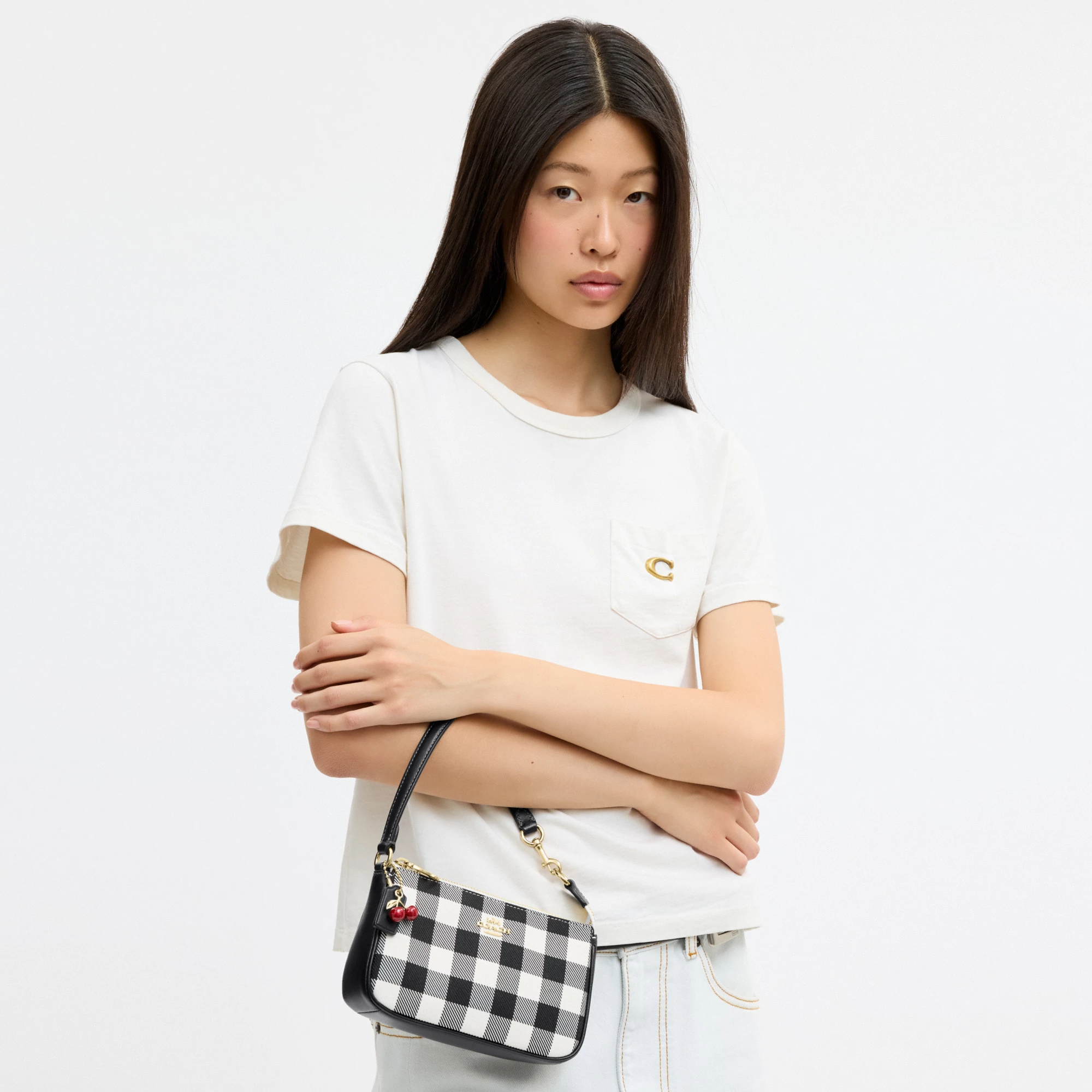 COACH®,Nolita 19 With Gingham Print And Charm,,Detail View