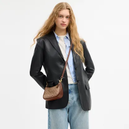 COACH®,Teri Mini Crossbody Bag In Signature Canvas,Polyester,Canvas,Recycled Polyester,Shoulder Bag,Adjustable,2 in 1,Vega...,Brown,Detail View
