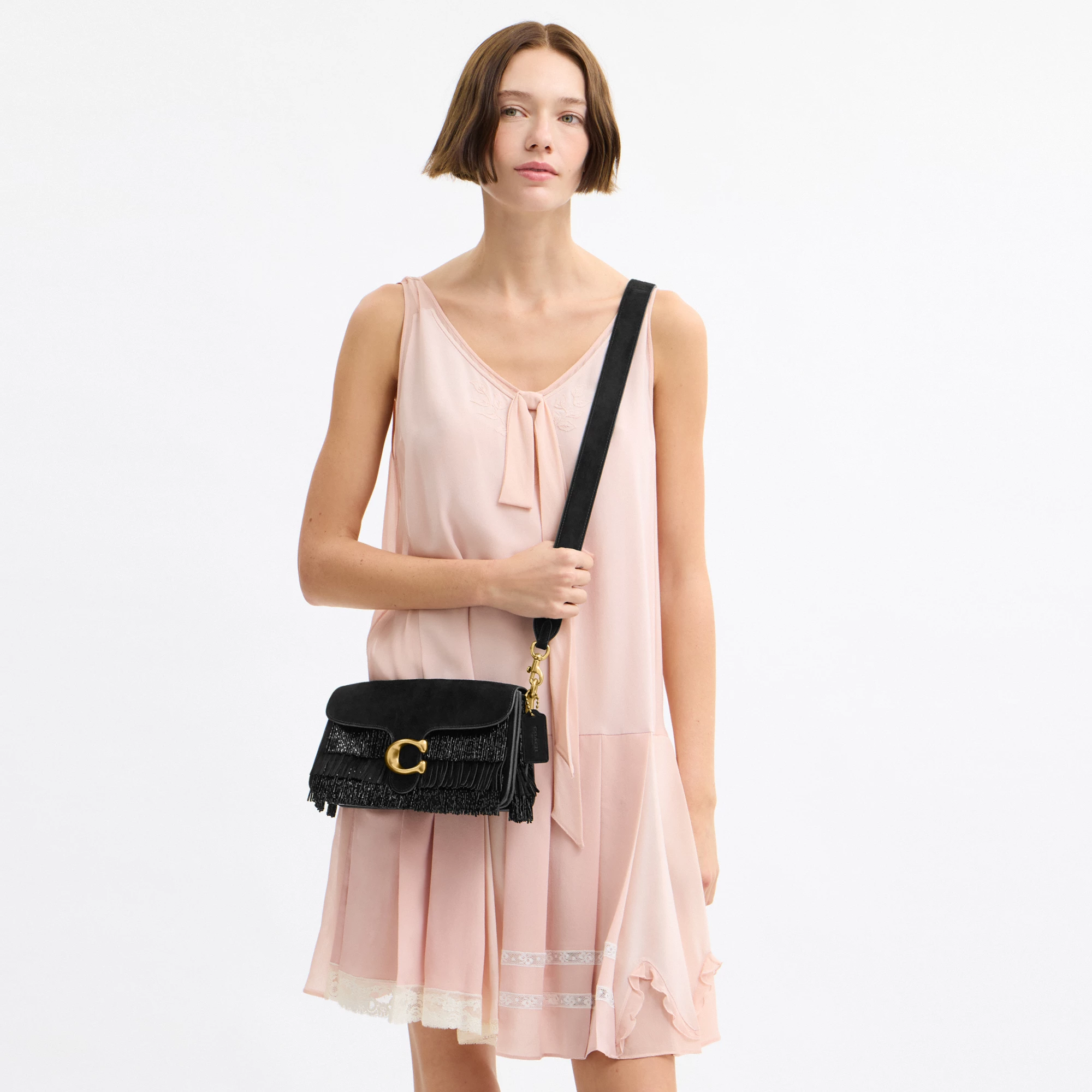 COACH®,Tabby Shoulder Bag 26 With Crystal Beaded Fringe,Leather,Lining Leather,Suede,Shoulder Bag,Crystal,Beaded,Embellish...,Black