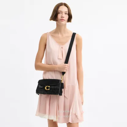COACH®,Tabby Shoulder Bag 26 With Crystal Beaded Fringe,Leather,Lining Leather,Suede,Shoulder Bag,Crystal,Beaded,Embellish...,Black