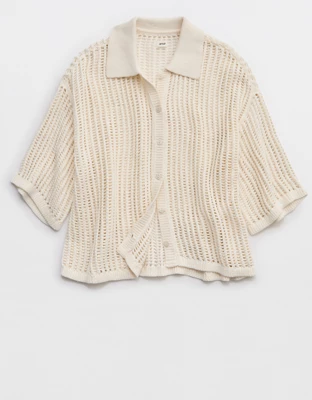 Aerie Short Sleeve Polo Sweater - Natural
