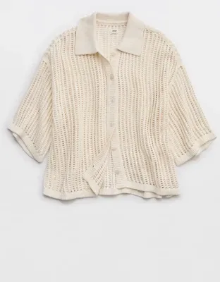 Aerie Short Sleeve Polo Sweater - Natural