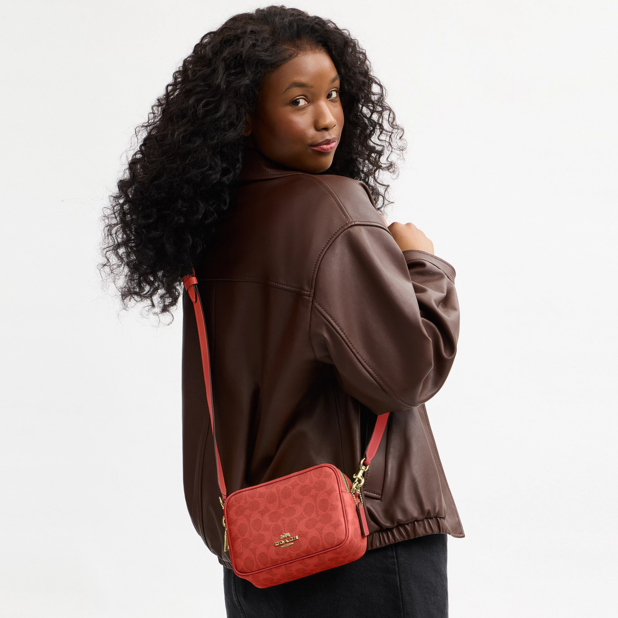 COACH®,Mini Carey Crossbody Bag In Signature Canvas,Polyester,Leather,Canvas,Crossbody,Metal Material,Logo,Metal,Piping,Pe...,Red