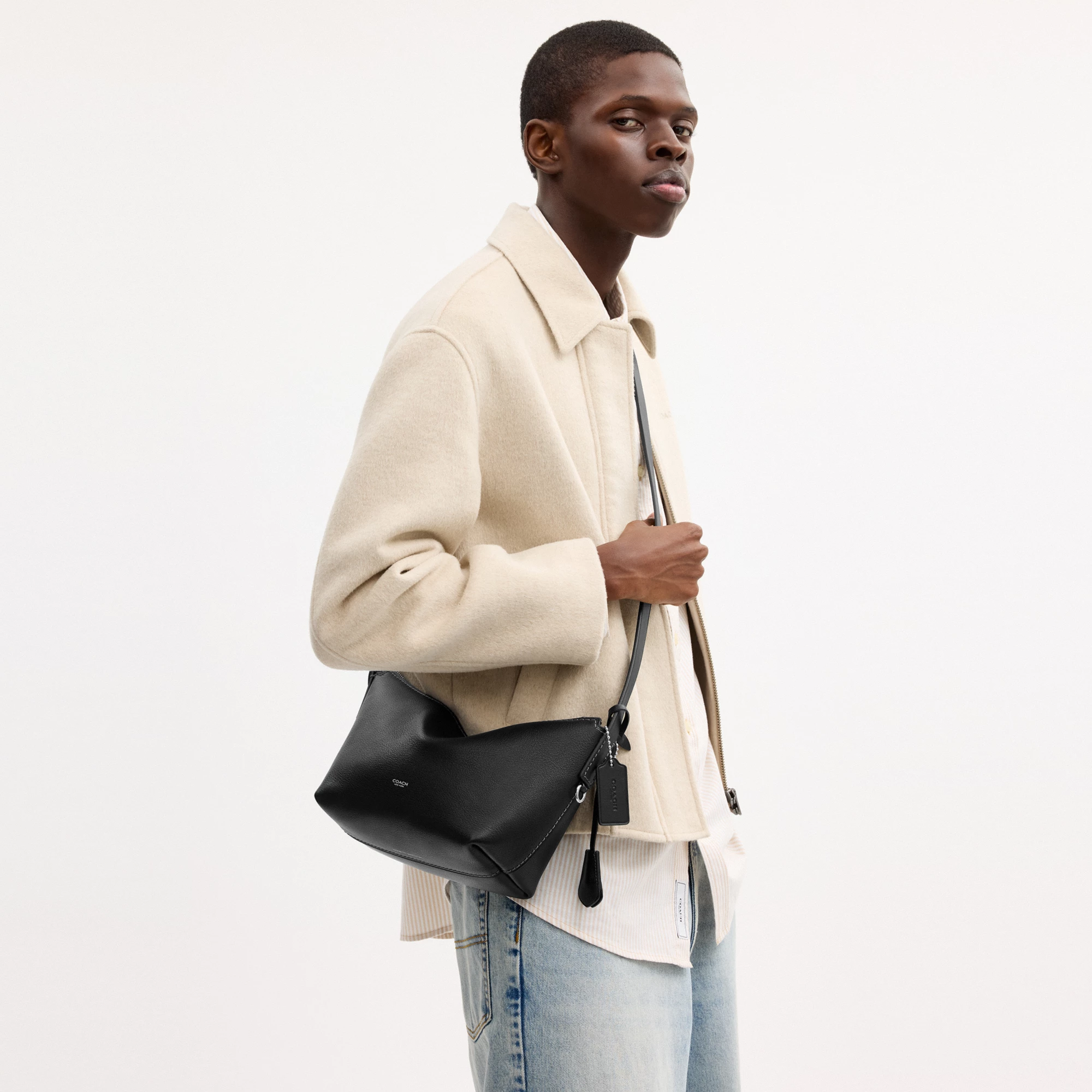 COACH®,Mott Sling Bag 22,Leather,Slingback,Crossbody,Metal Material,Logo,Adjustable,Silver Metal,Casual, Father's Day,Black,Detail View