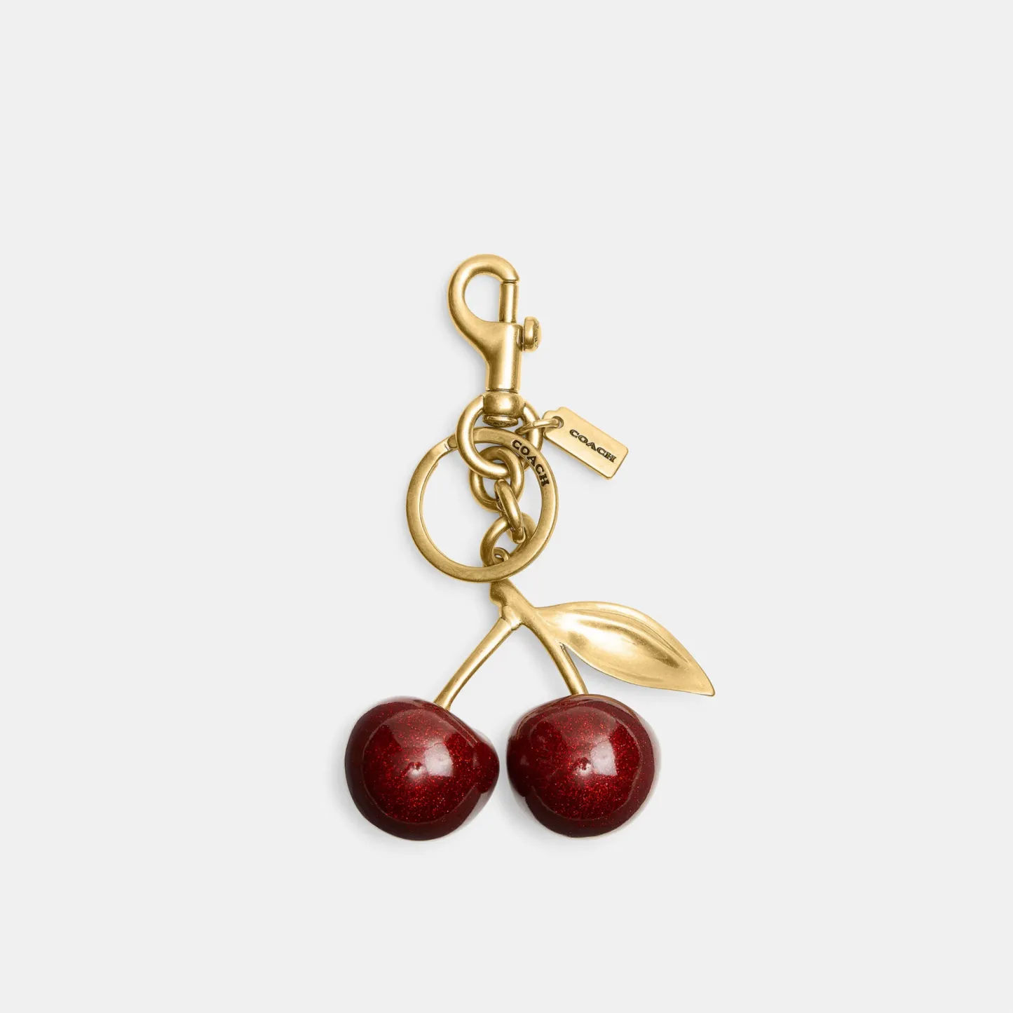 COACH®,Cherry Bag Charm,Bag Charm,Metal Material,Logo,3D Embellishment,Mixed Metal,Day Party,Maroon,Front View