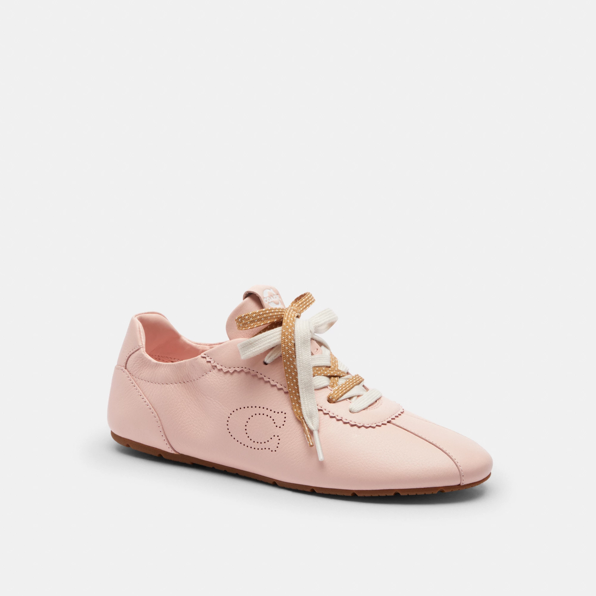 COACH®,Soft Sneaker,Rubber,Leather,Casual,Low Top,Fabric,Perforated,Logo,Pull Tab,Casual,Pink,Front View
