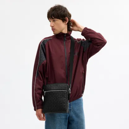 COACH®,Tristan Crossbody Bag 22 In Signature Leather,Leather,Recycled Polyester,Crossbody,Metal Material,Embossed,Adjustab...,Black,Detail View
