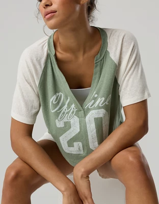 OFFLINE By Aerie Bouncy Cotton Colorblock T-Shirt - Hiker Olive