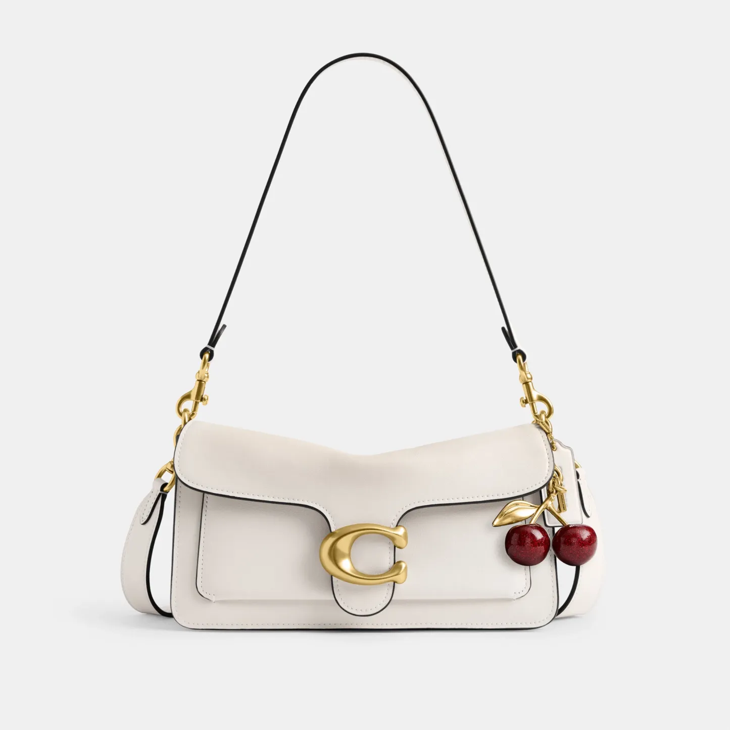 COACH®,Tabby Shoulder Bag 26,Leather,Shoulder Bag,Logo,Metal,Compact,Brass,Casual,White,Angle View