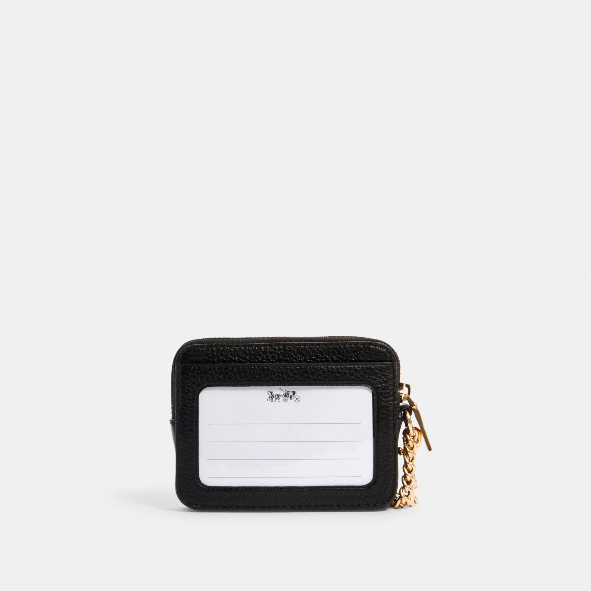 COACH®,Zip Card Case,Leather,Coin,Wristlet,Card Case,Gold Metal,Casual,Black,Back View