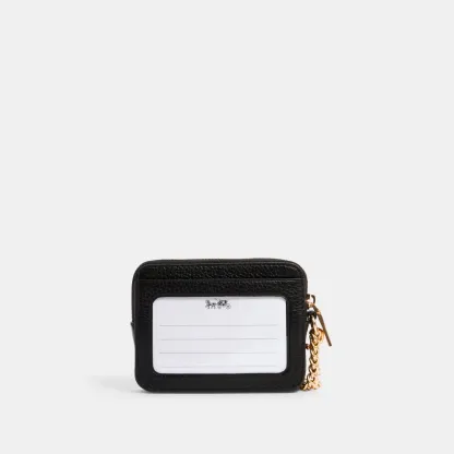 COACH®,Zip Card Case,Leather,Coin,Wristlet,Card Case,Gold Metal,Casual,Black,Back View