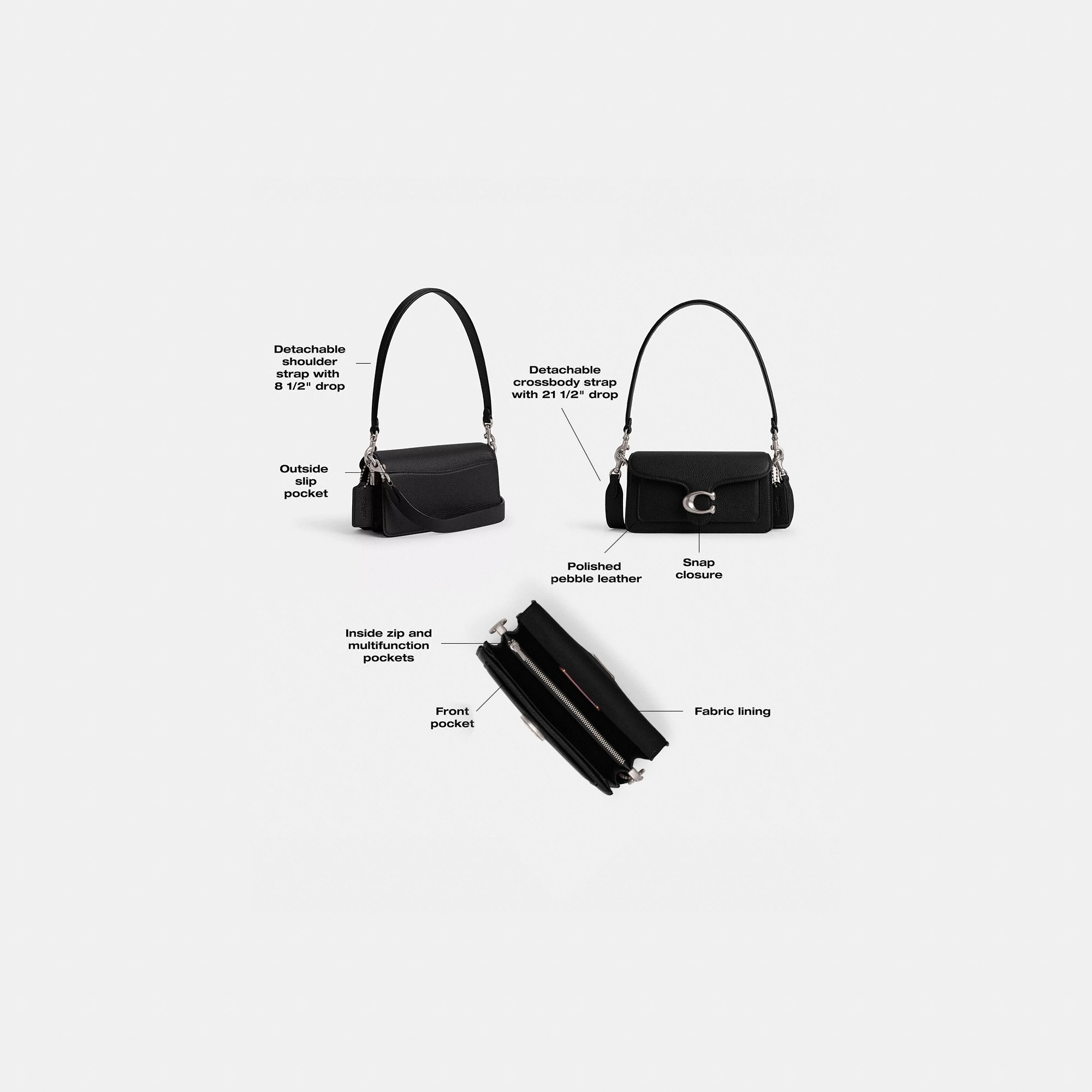 COACH®,Tabby Shoulder Bag 20,Leather,Shoulder Bag,Embossed,Metal,Logo,Day Party,Black
