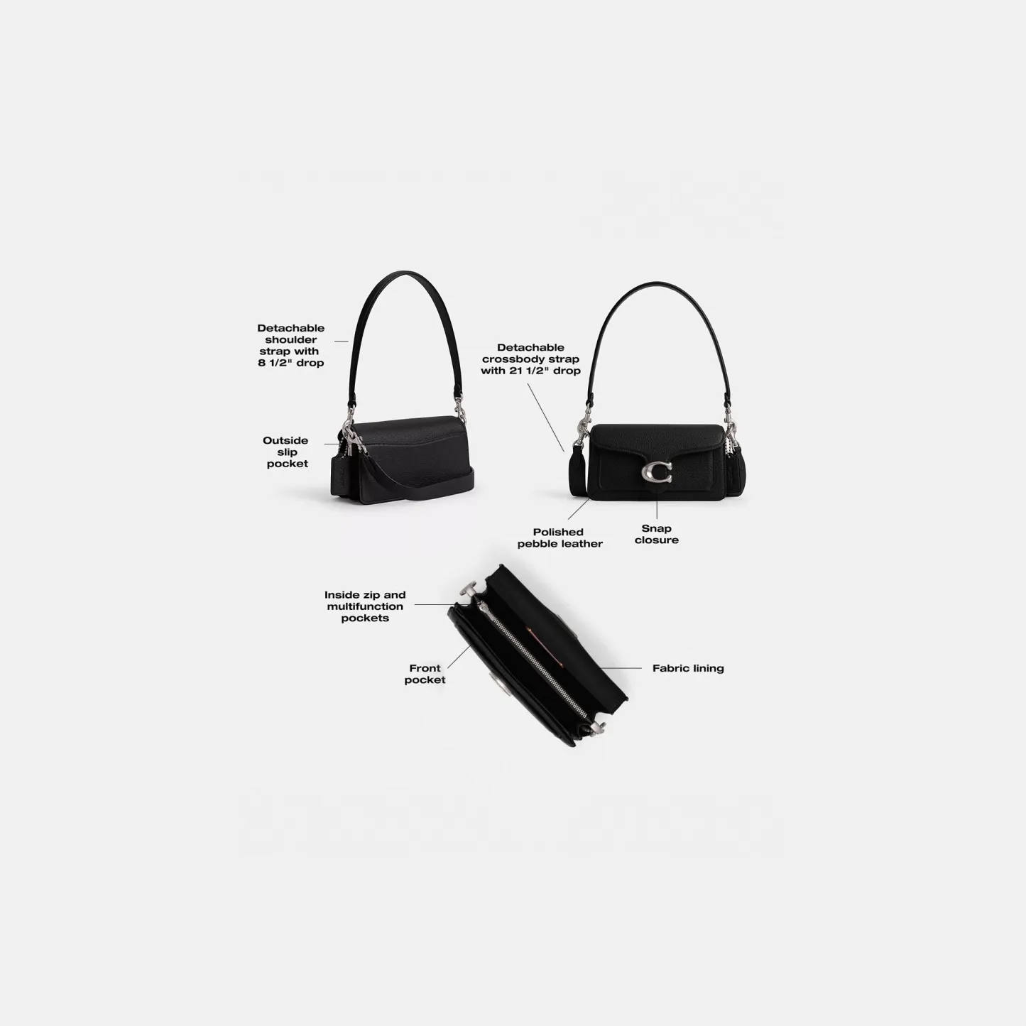 COACH®,Tabby Shoulder Bag 20,Leather,Shoulder Bag,Embossed,Metal,Logo,Day Party,Black