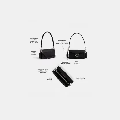 COACH®,Tabby Shoulder Bag 20,Leather,Shoulder Bag,Embossed,Metal,Logo,Day Party,Black