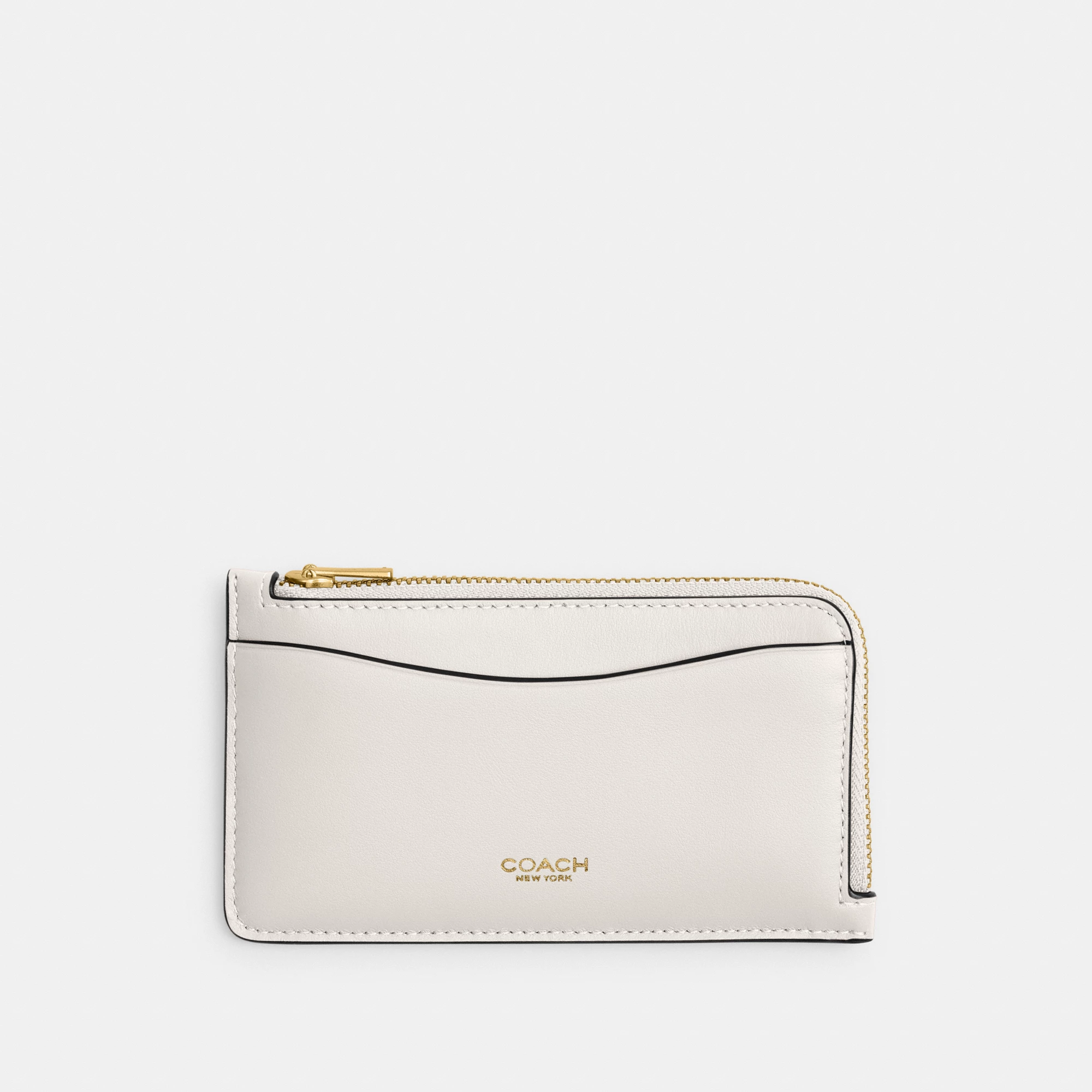 COACH®,New York Zip Card Case,Leather,Calfskin Leather,Card Case,Coin,Word Embellishment,Logo,Casual,White,Front View