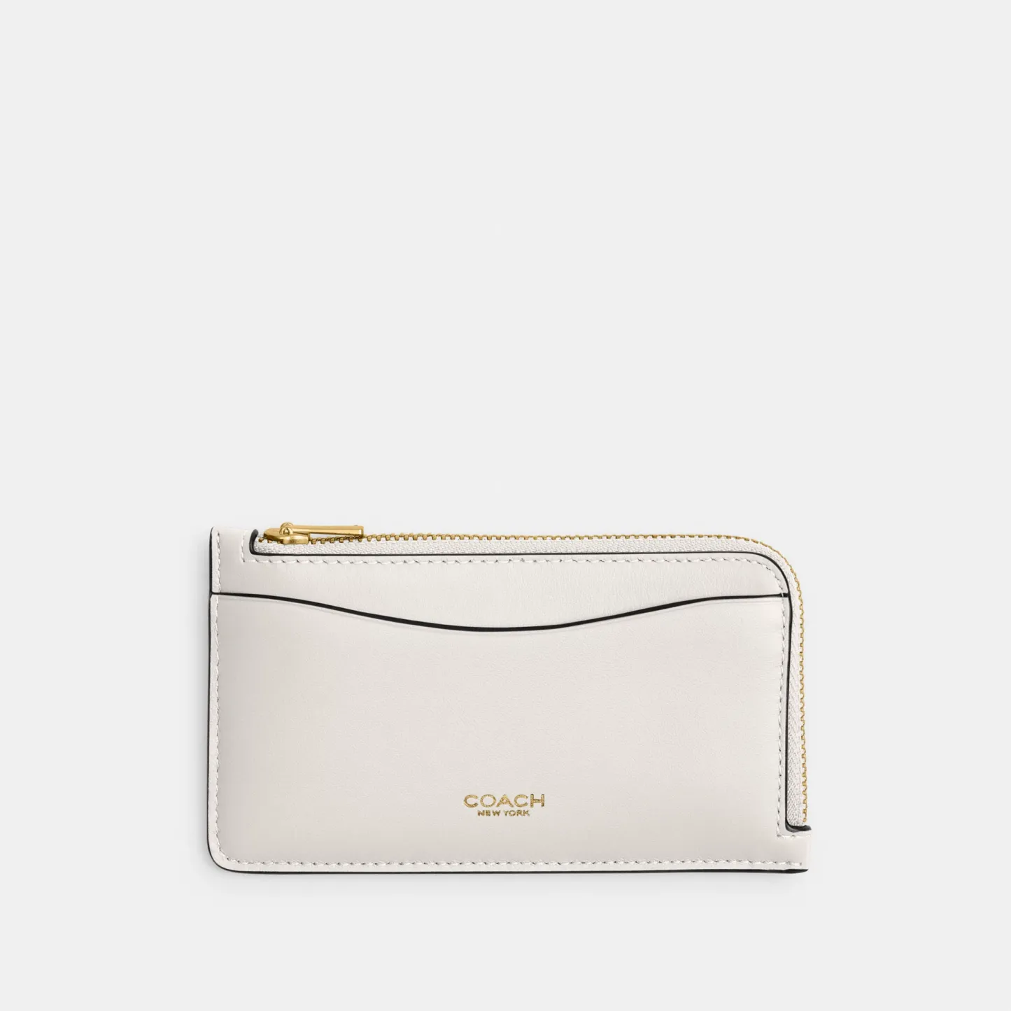 COACH®,New York Zip Card Case,Leather,Calfskin Leather,Card Case,Coin,Word Embellishment,Logo,Casual,White,Front View