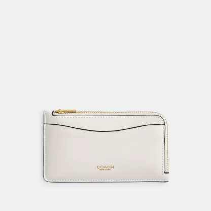 COACH®,New York Zip Card Case,Leather,Calfskin Leather,Card Case,Coin,Word Embellishment,Logo,Casual,White,Front View