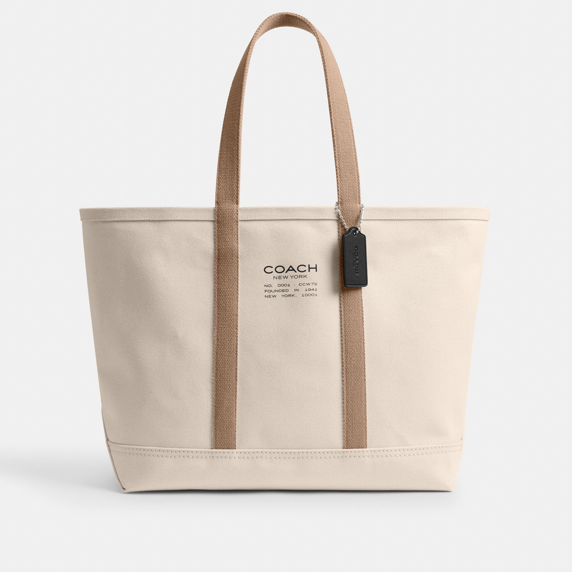 COACH®,Utility Tote,Canvas,Leather,Tote,Word Embellishment,Logo,Sustainable,Casual,Cream,Front View