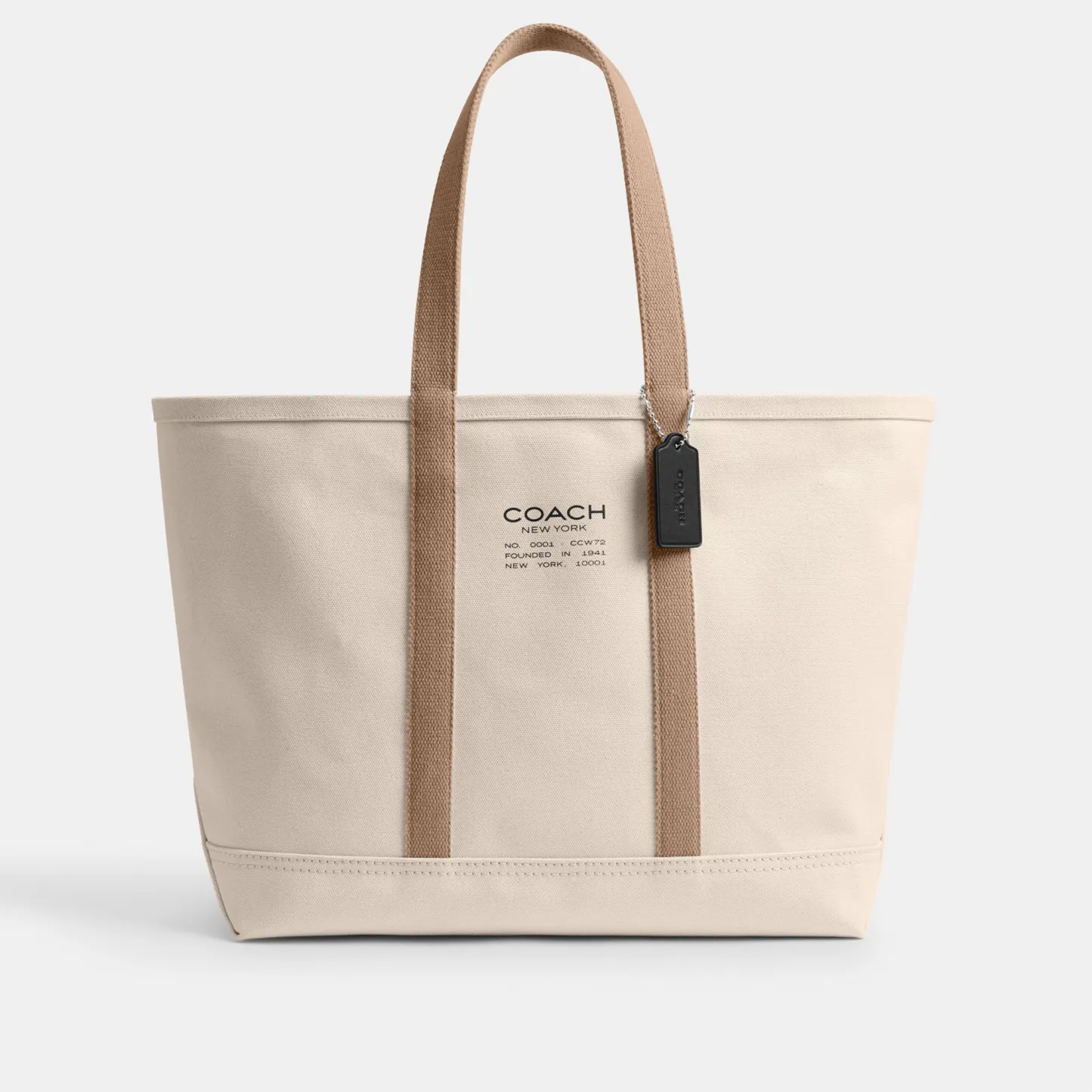 COACH®,Utility Tote,Canvas,Leather,Tote,Word Embellishment,Logo,Sustainable,Casual,Cream,Front View