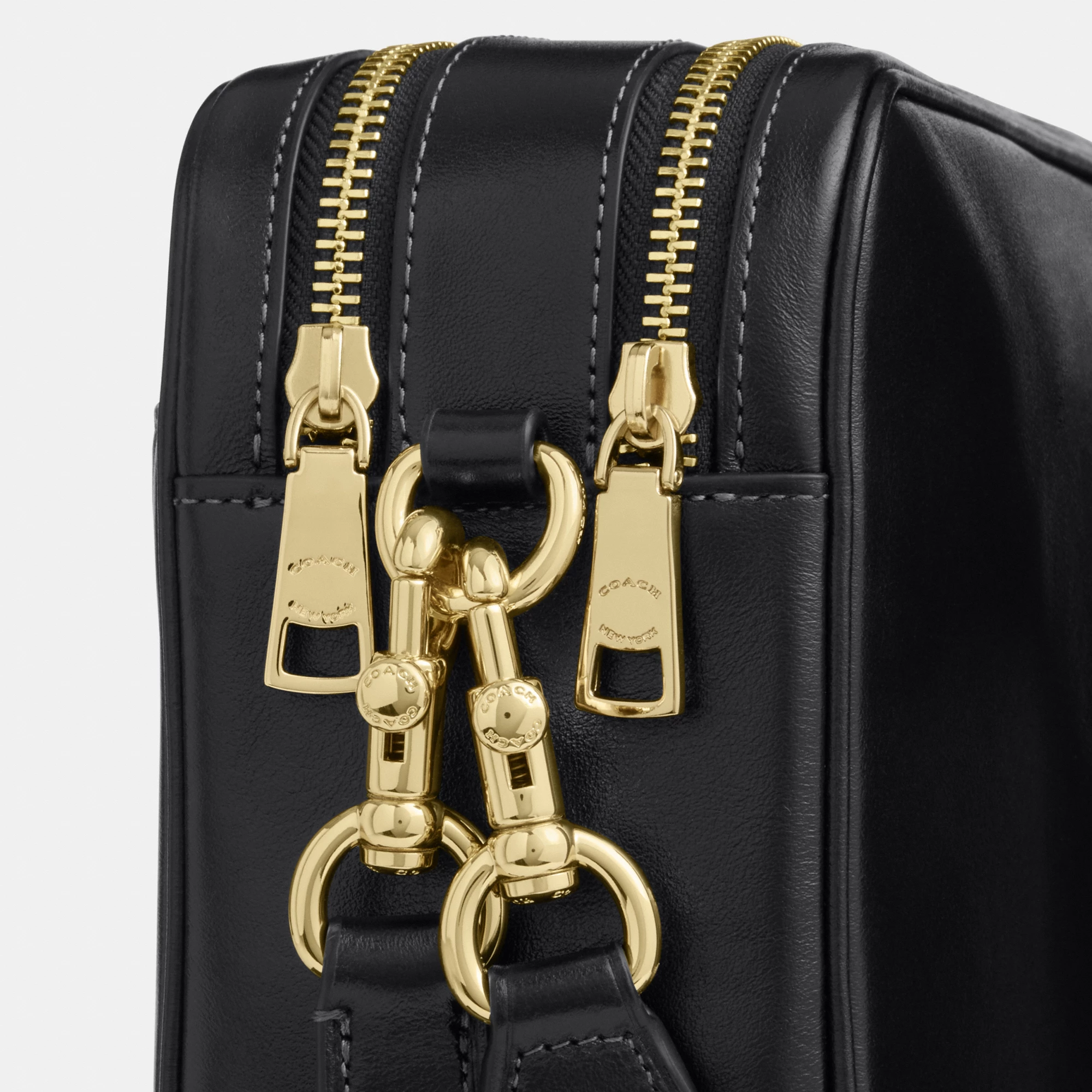 COACH®,Carey Crossbody Bag,Recycled Polyester,Leather,Camera Bag,Metal,Logo,Adjustable,Lined,Gold Metal,Casual,Black,Closer View