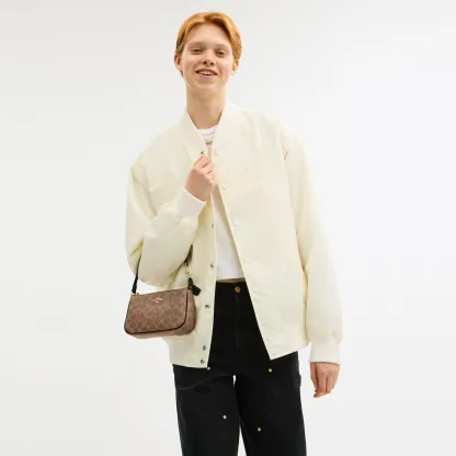 COACH®,Nolita 19 In Signature Canvas,Canvas,Shoulder Bag,Metal,Casual,Brown,Detail View