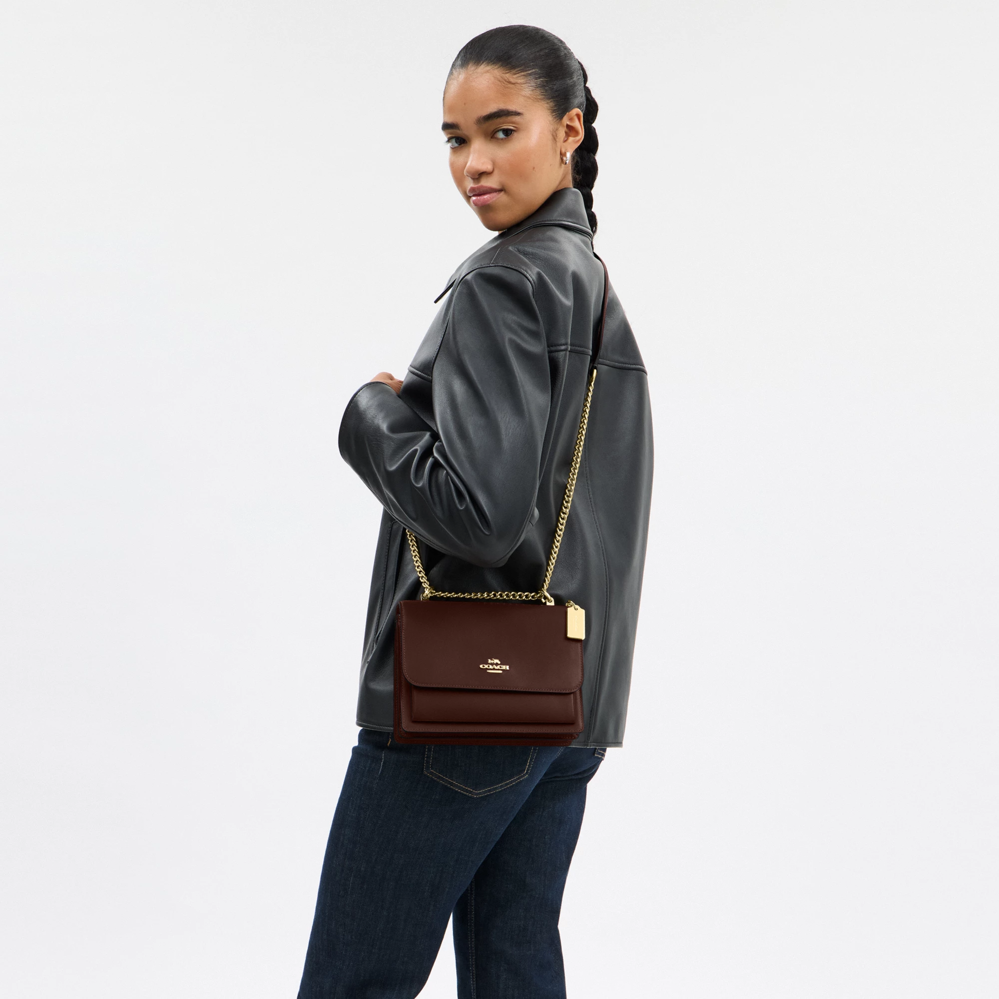 COACH®,Klare Crossbody Bag,Calfskin Leather,Leather,Crossbody,Metal,Logo,Luggage Tag,Adjustable,Lined,Compact,Gold Metal,D...,Brown