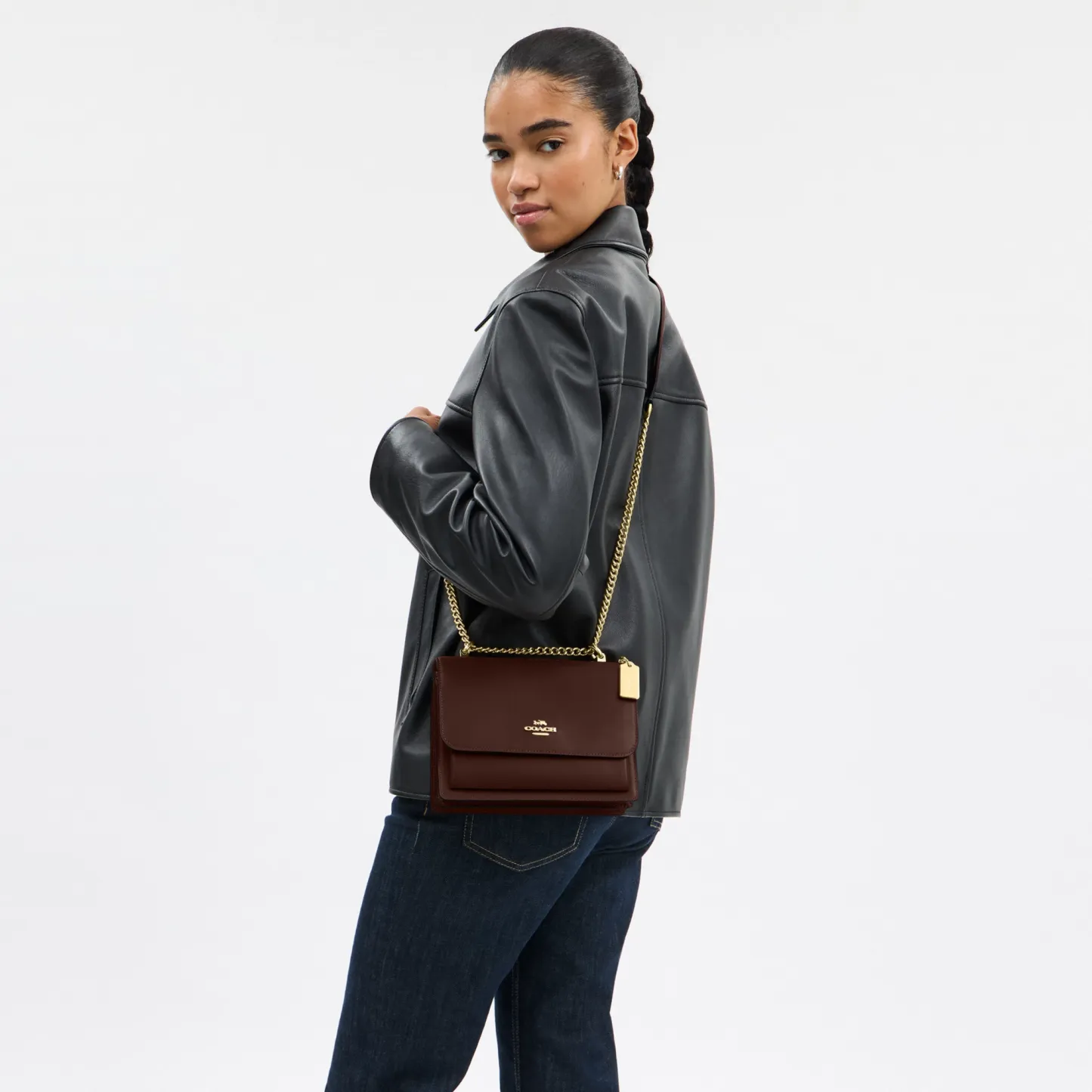 COACH®,Klare Crossbody Bag,Calfskin Leather,Leather,Crossbody,Metal,Logo,Luggage Tag,Adjustable,Lined,Compact,Gold Metal,D...,Brown