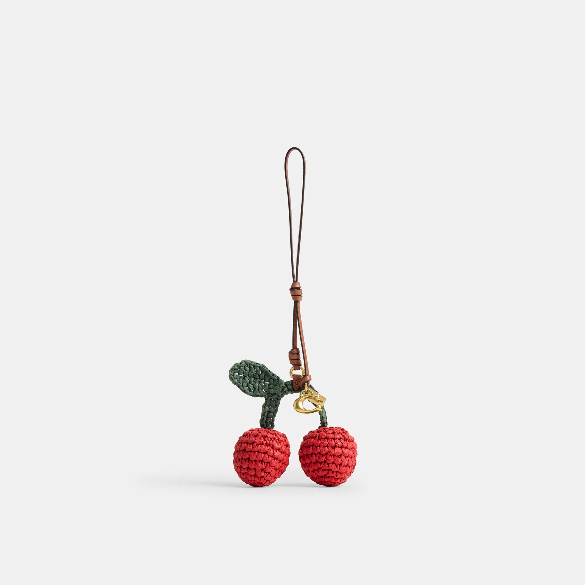 COACH®,Cherries Bag Charm,Bag Charm,Straw,Woven,Brass,Casual,Red,Front View