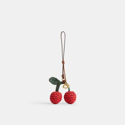 COACH®,Cherries Bag Charm,Bag Charm,Straw,Woven,Brass,Casual,Red,Front View
