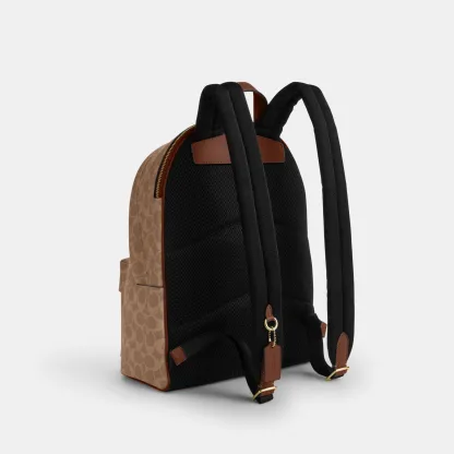 COACH®,Taylor Small Backpack In Signature Canvas,Recycled Polyester,Canvas,Backpack,Metal,Logo,Adjustable,Gold Metal,Casual,,Angle View