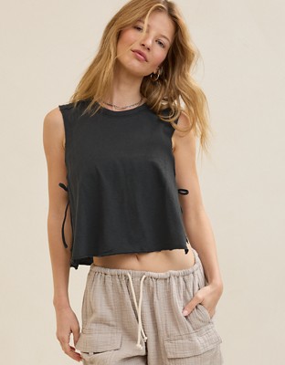Aerie Happiest Side Tie Tank - Smoked Gray