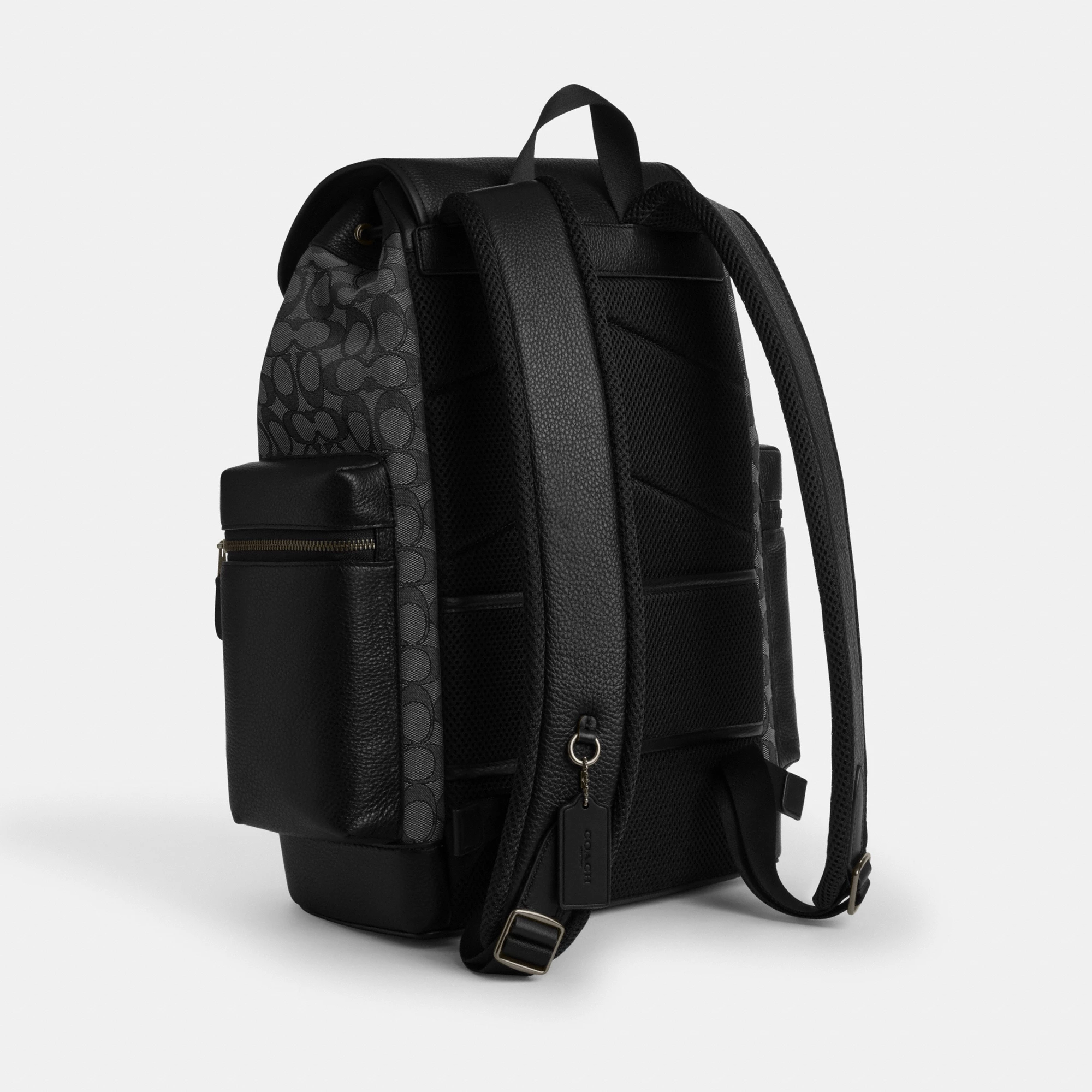 COACH®,Sprint Backpack In Signature Jacquard,Calfskin Leather,Canvas,Backpack,Adjustable,Casual,Black,Angle View