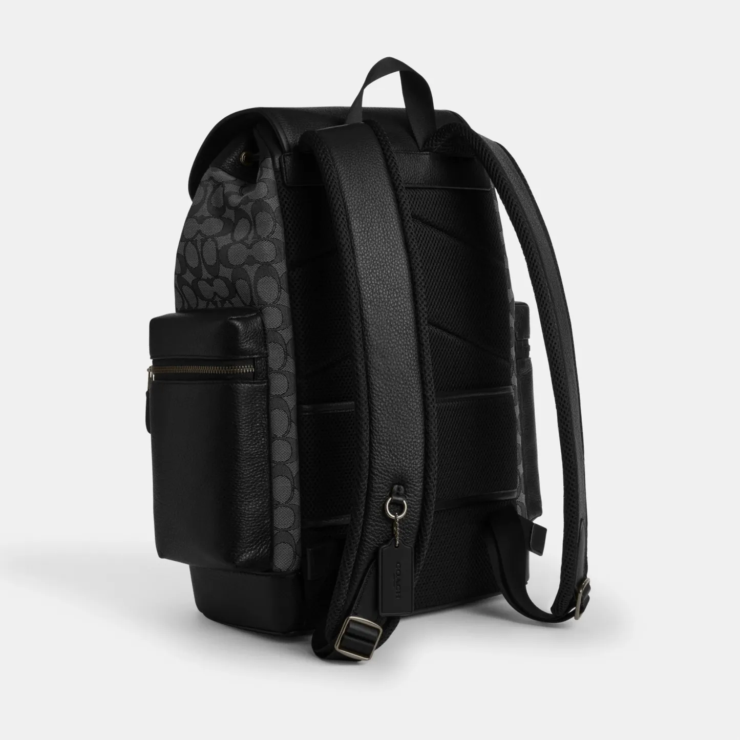 COACH®,Sprint Backpack In Signature Jacquard,Calfskin Leather,Canvas,Backpack,Adjustable,Casual,Black,Angle View