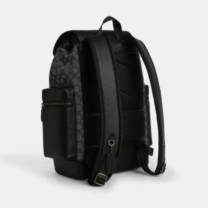 COACH®,Sprint Backpack In Signature Jacquard,Calfskin Leather,Canvas,Backpack,Adjustable,Casual,Black,Angle View