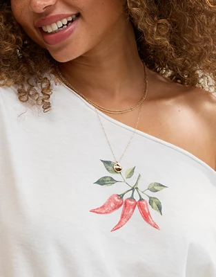 Aerie Off-The-Shoulder Relaxed T-Shirt - Natural White