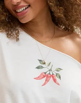 Aerie Off-The-Shoulder Relaxed T-Shirt - Natural White