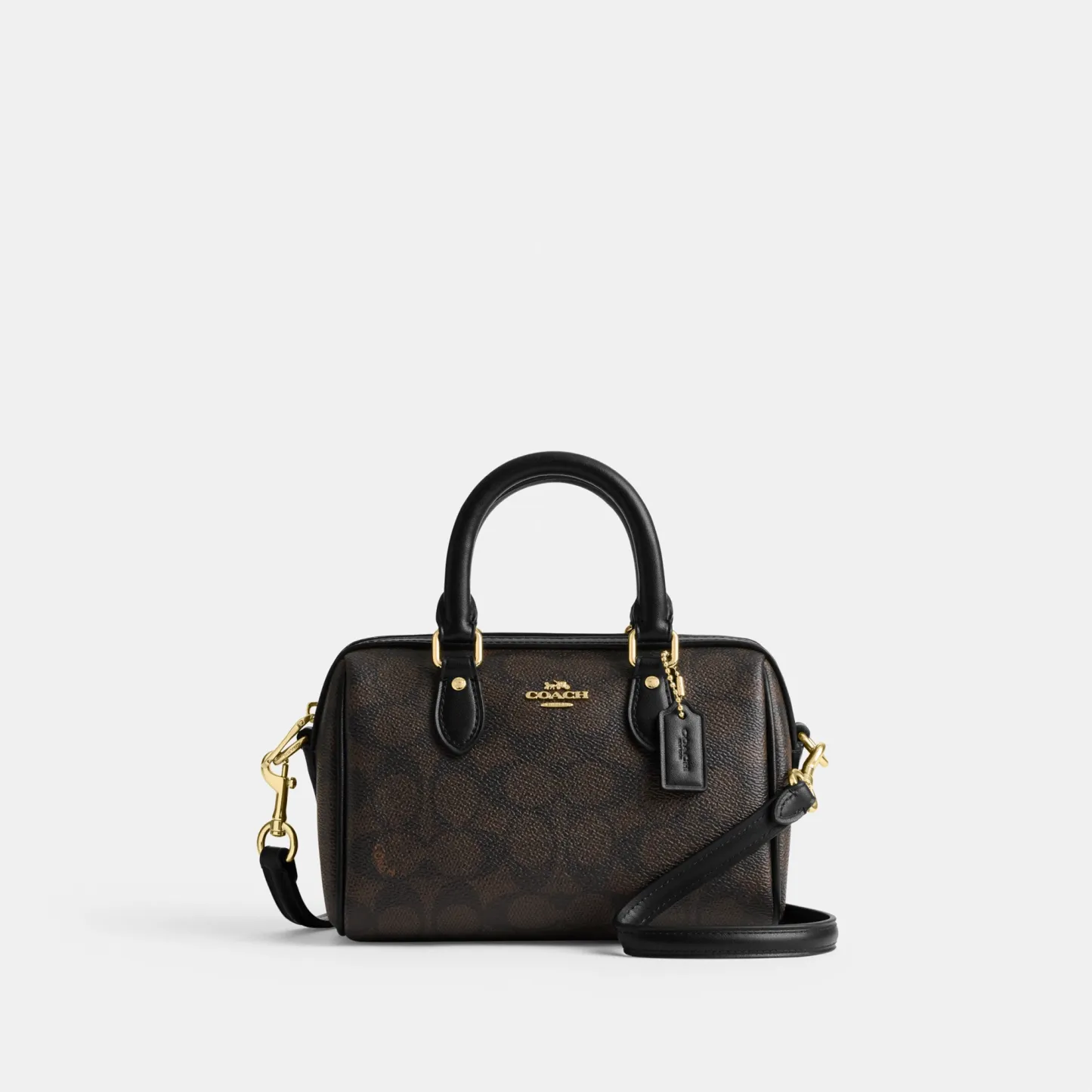 COACH®,Mini Rowan Crossbody Bag In Signature Canvas,Canvas,Recycled Polyester,Faux Leather,Metal,Logo,Casual,Black,Front View