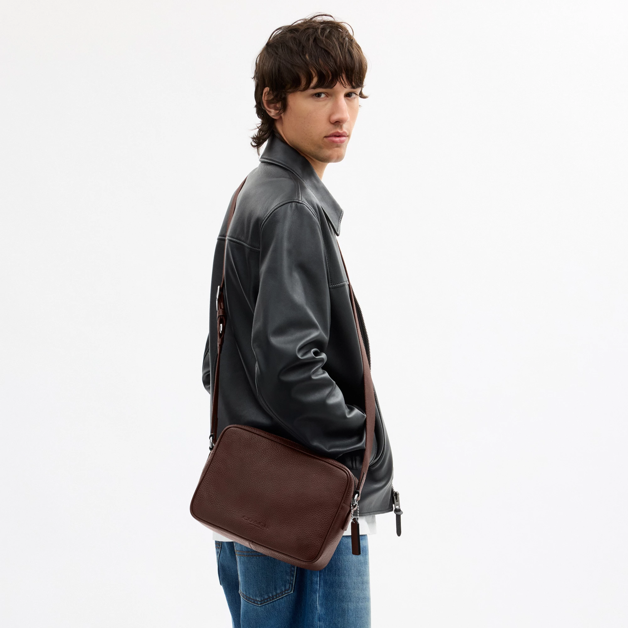 COACH®,Colton Crossbody Bag 25,Recycled Polyester,Leather,Crossbody,Adjustable,Silver Metal,Casual,Brown,Detail View