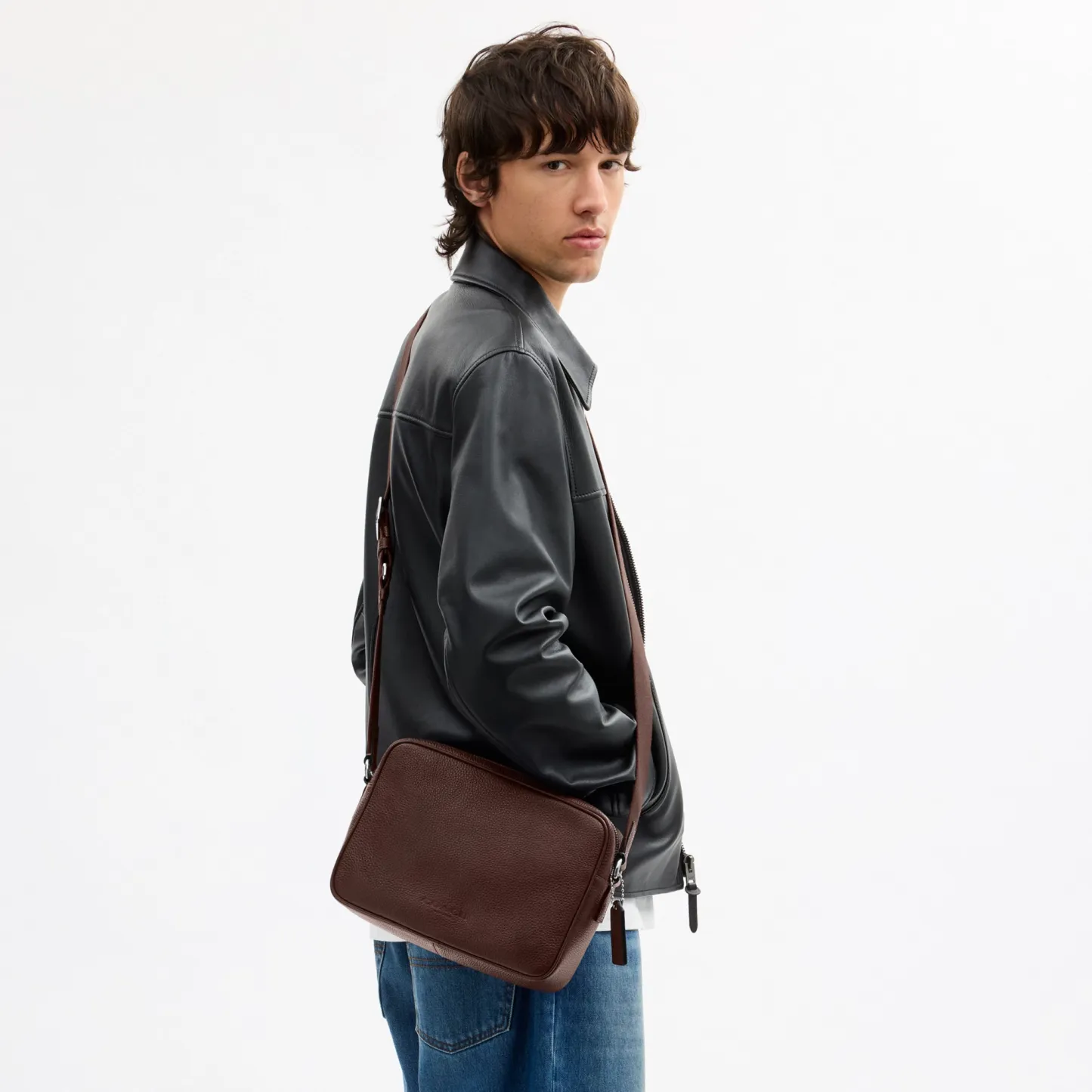 COACH®,Colton Crossbody Bag 25,Recycled Polyester,Leather,Crossbody,Adjustable,Silver Metal,Casual,Brown,Detail View