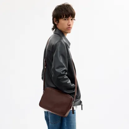 COACH®,Colton Crossbody Bag 25,Recycled Polyester,Leather,Crossbody,Adjustable,Silver Metal,Casual,Brown,Detail View