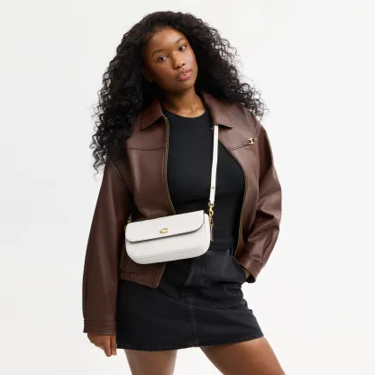 COACH®,Brook Flap Chain Bag,Calfskin Leather,Leather,Fabric,Shoulder Bag,Logo,Metal,Compact,Adjustable,Shoulder Guard,Gold...,White