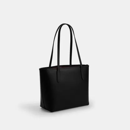 COACH®,Medium City Tote Bag,Black,Angle View