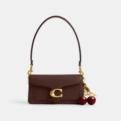 COACH®,Tabby Shoulder Bag 20,Leather,Shoulder Bag,Embossed,Metal,Logo,Day Party,Brown,Angle View