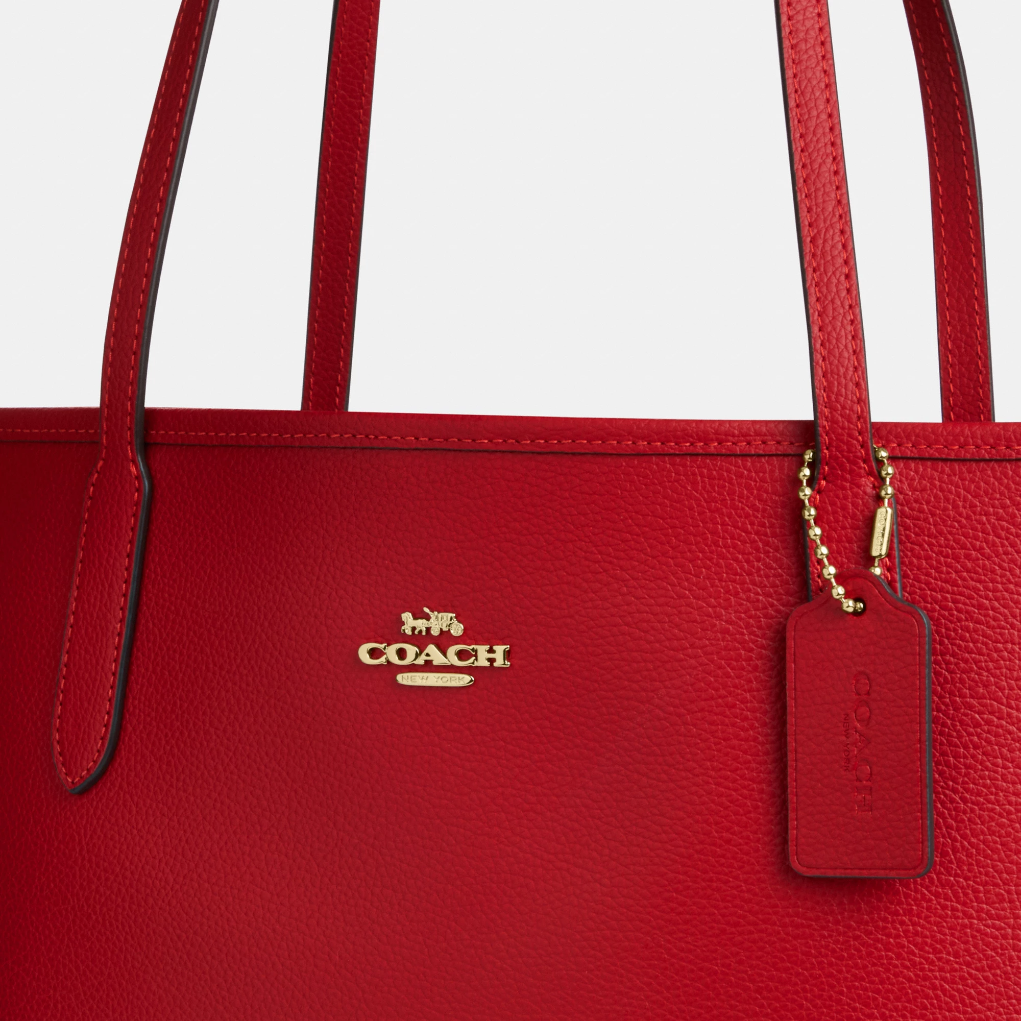 COACH®,City Tote Bag,Leather,Tote,Logo,Casual,Red,Closer View